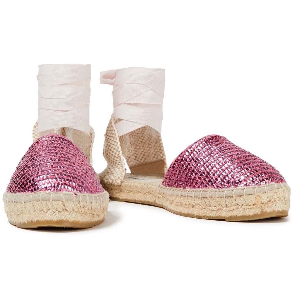 Manebi Valencia Metallic Raffia And Canvas Espadrilles In Pink